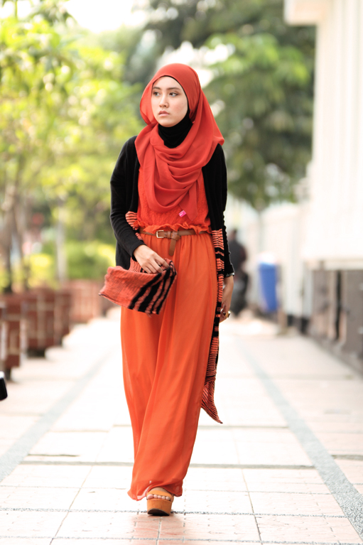 long orange hijab street